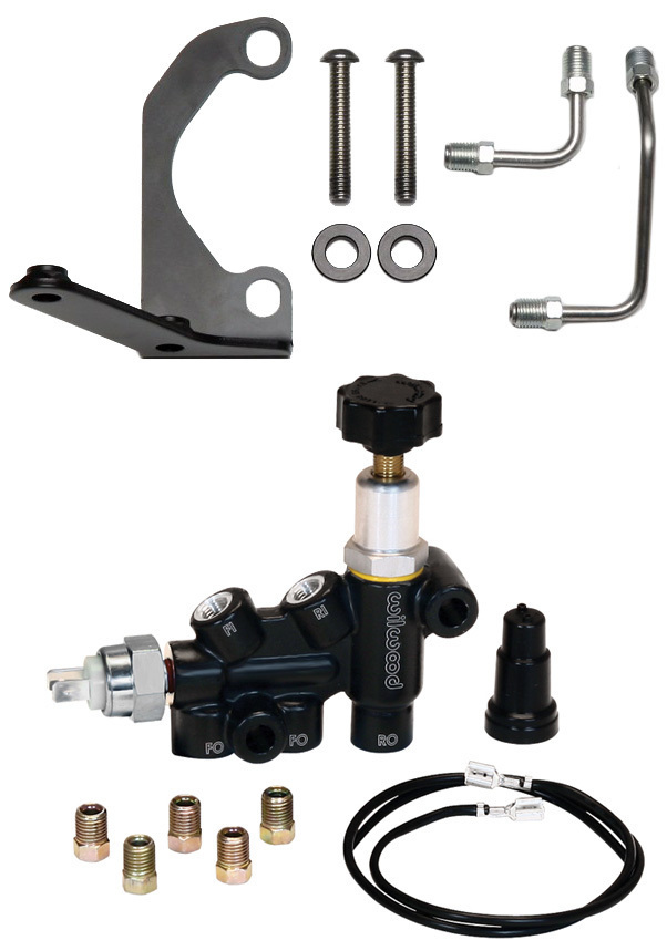 WILWOOD BLACK TANDEM MASTER CYLINDER,1 1/8",WITH COMBINATION PROPORTIONING VALVE