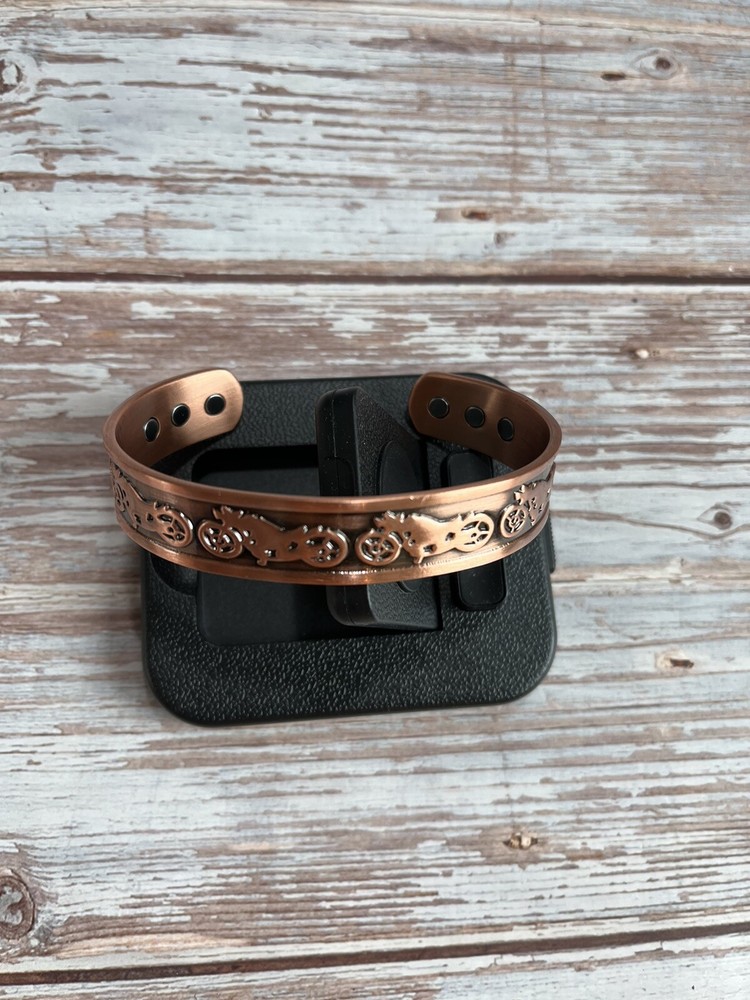 Motorbike Pattern Magnetic Therapy Pure Copper Bangle Bracelet