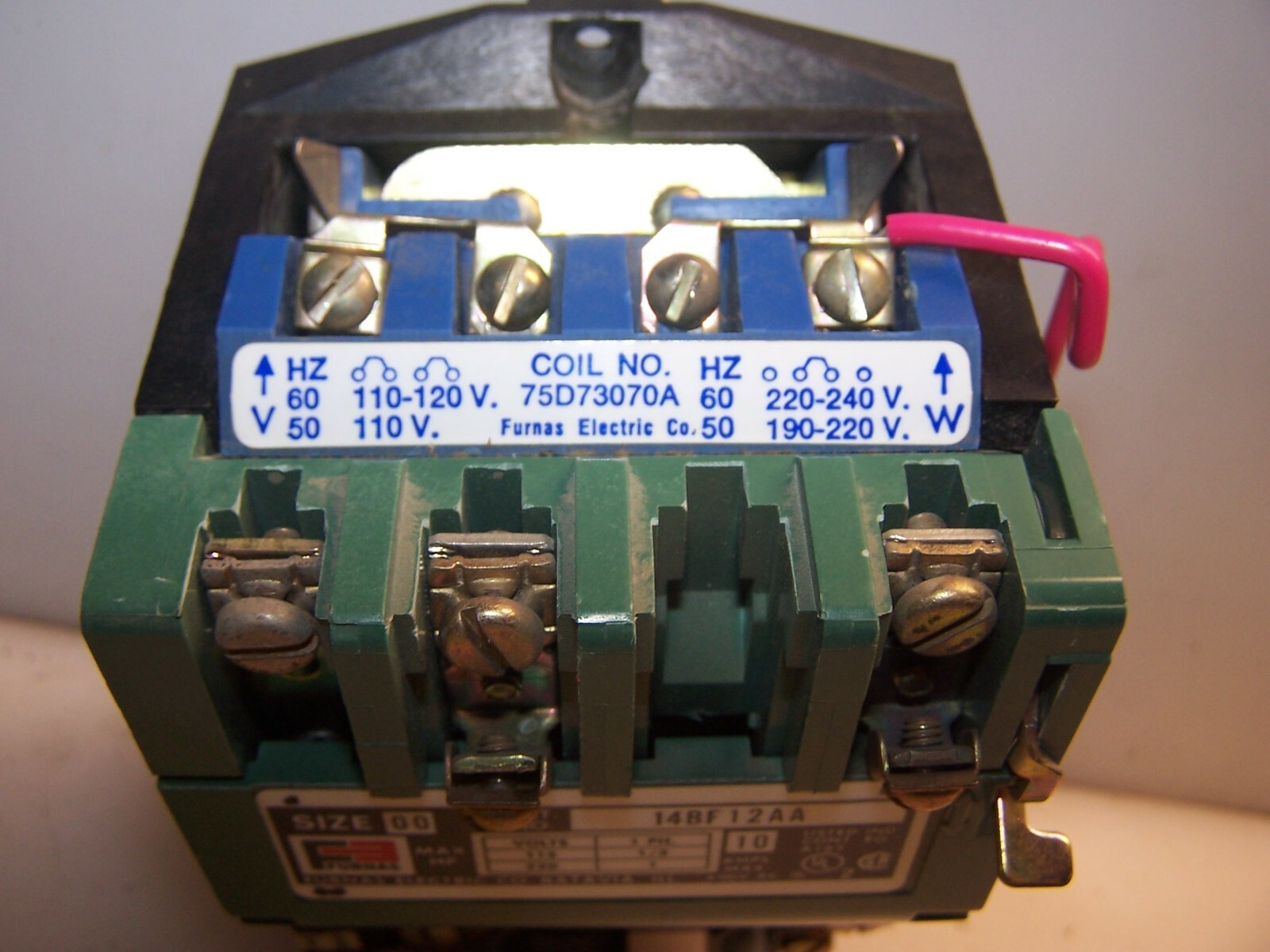 FURNAS SIZE 00 MOTOR STARTER COIL 120/240 VAC 1 HP 10 AMP MAX 14BF12AA