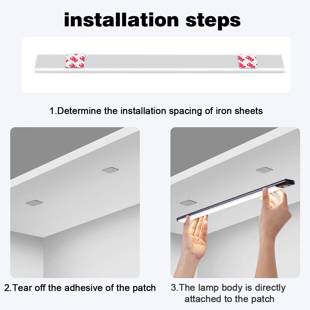 LED Motion Sensor Under Cabinet Closet Light USB Rechargeable Kitchen Lamp Strip