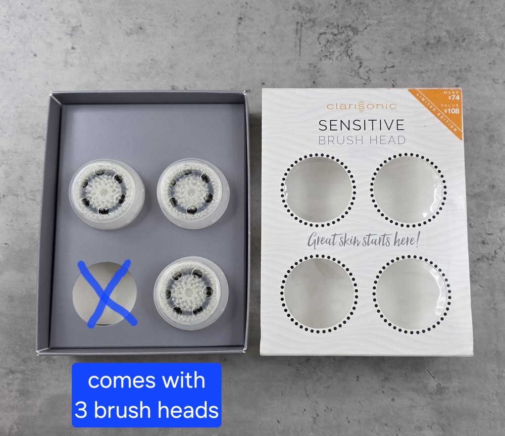 Clarisonic Sensitive BRUSH HEADS Replacement 3pk NEW Open Box