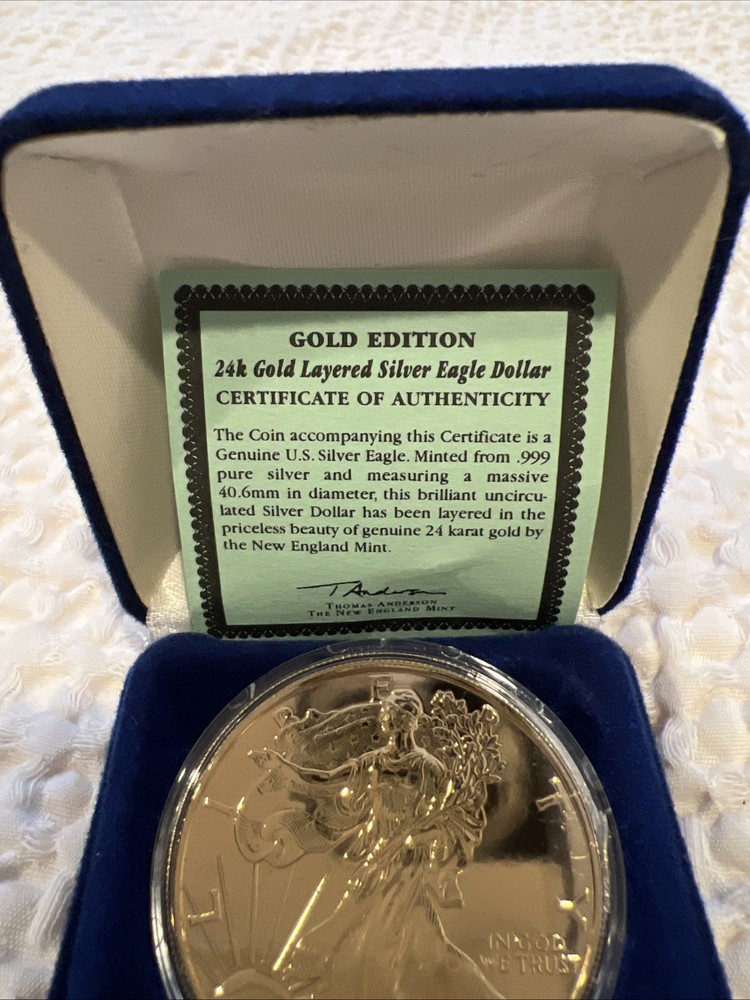 Gold edition 24k Gold Layered Silver Eagle Dollar 2000 COA-Mint Condition