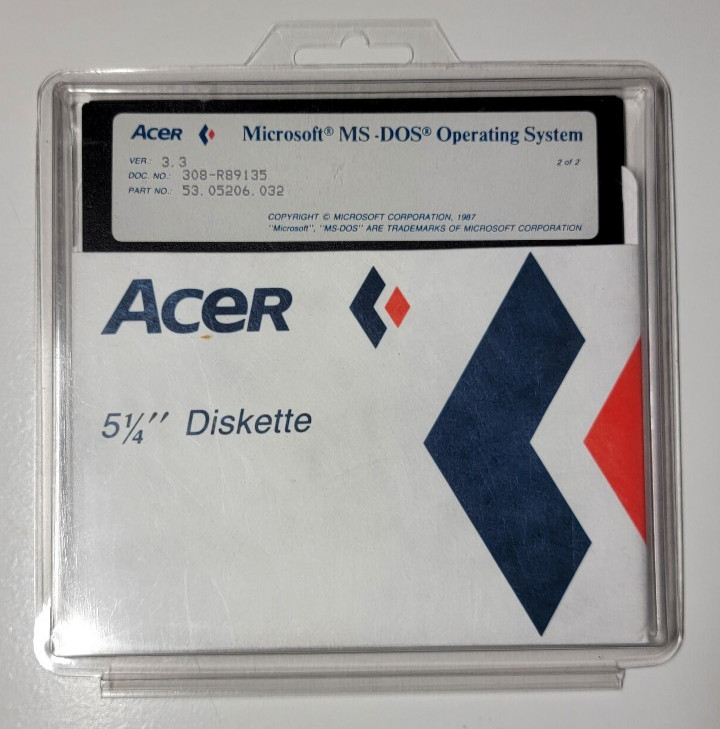 Acer Microsoft MS‑DOS 3.3 Operating System 5.25 Disk Untested 3 Disk Set 1987