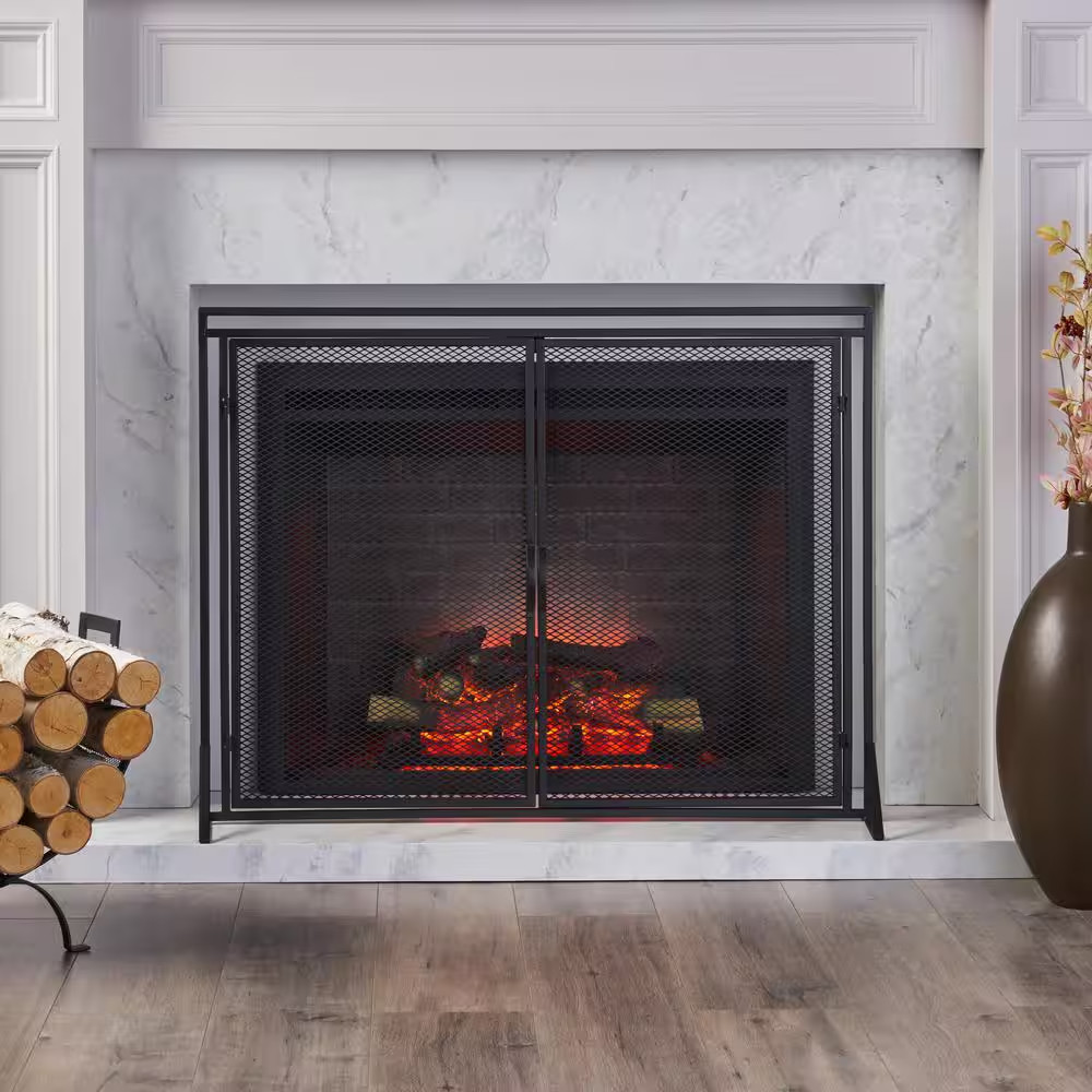 Cartwright Matte Black Metal 1-Panel Fireplace Screen