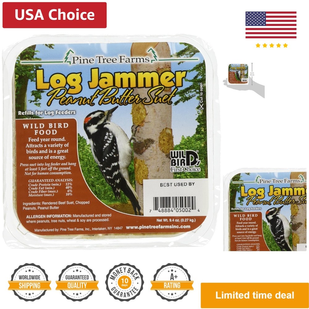 Log Jammer Woodpecker Peanut Suet Plug, 3 plugs per pack , 9.4-Ounce