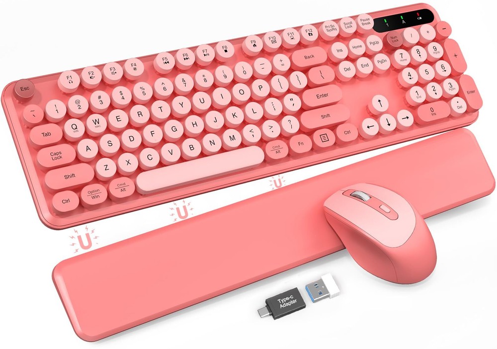 Wireless Keyboard and Mouse Combo - Cute Typewriter Keyboard with Detachable ...