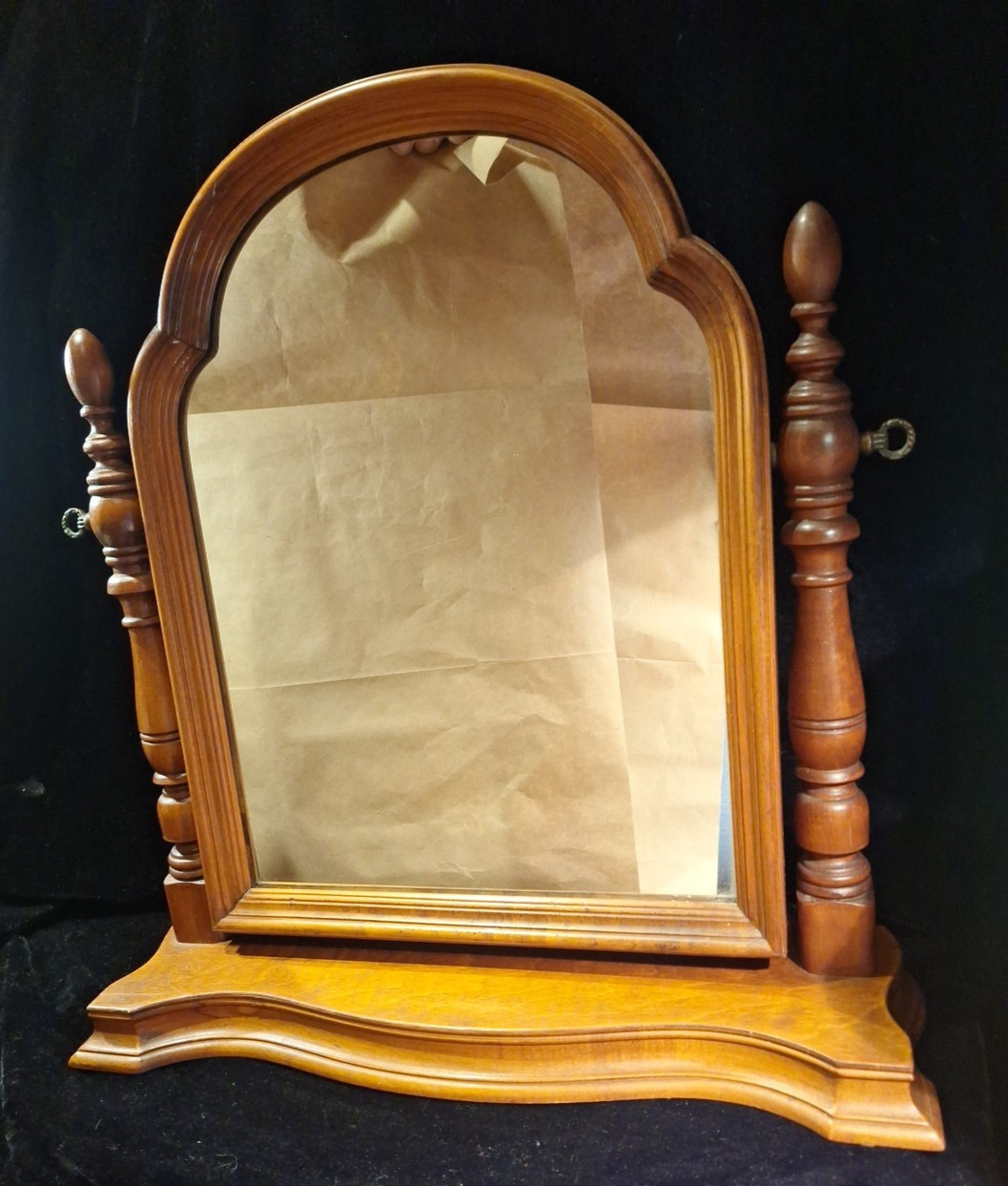 Antique Wood Tabletop Vanity Dressing Table with Falconer Durever Swivel Mirror