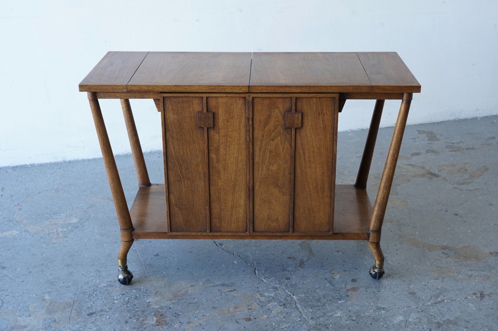 Bert England Brutalist Forward Trend Drop-Leaf Bar Cart / Serving Cabinet
