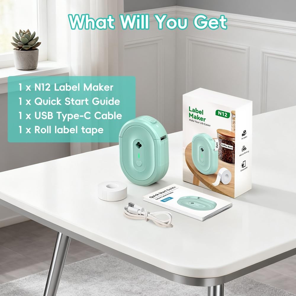 Label Maker Machine,N12 Portable Bluetooth Mini half inch, Green