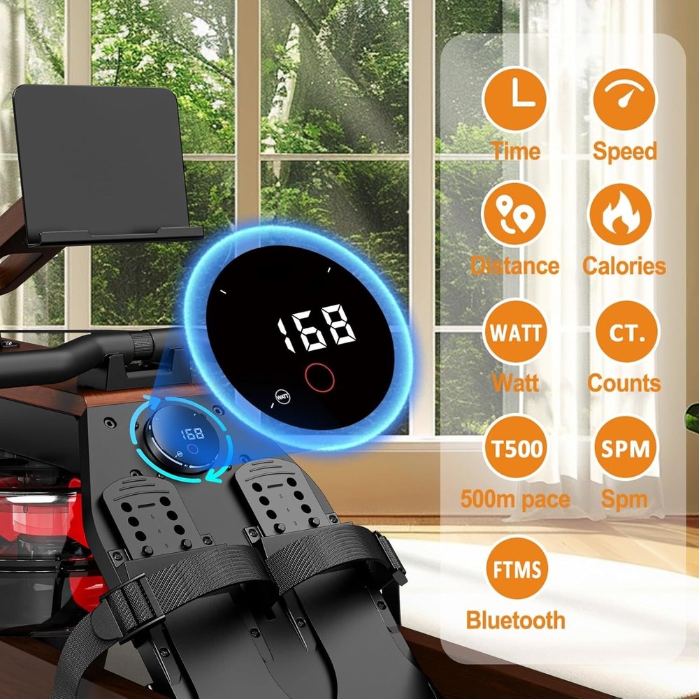 Rowing Machine - Solid Wood Rowing Machines for Home, Water Rowing Machine Folda