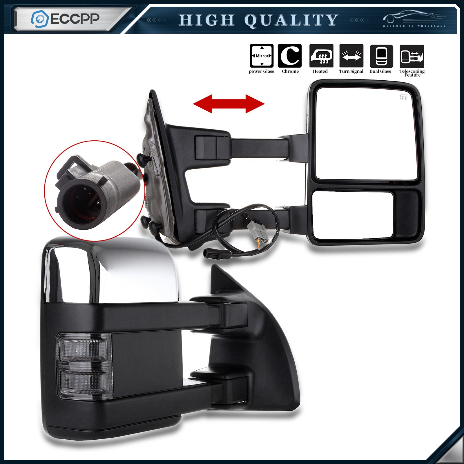 Chrome Tow Mirrors For 99-07 Ford F250 F350 F450 F550 Power Heated Turn Signal