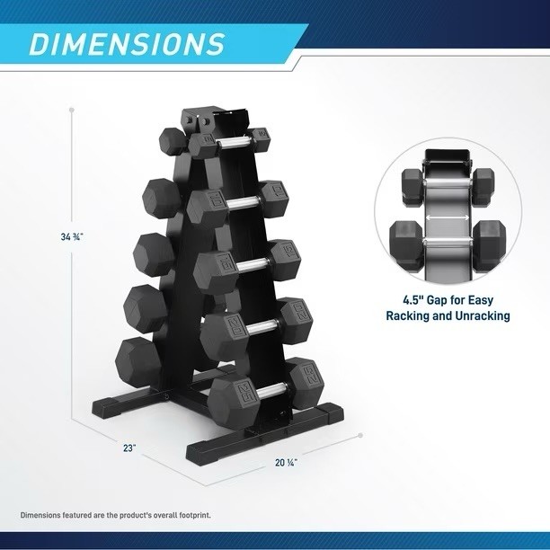 Marcy 150 lb. Rubber Hex Dumbbell Set with Rack