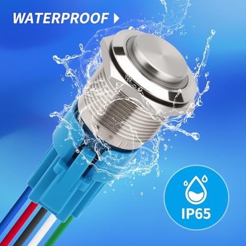 5PCS 19mm High Head Latching Push Button Switch 12V DC On Off 5pcs Blue 19mm