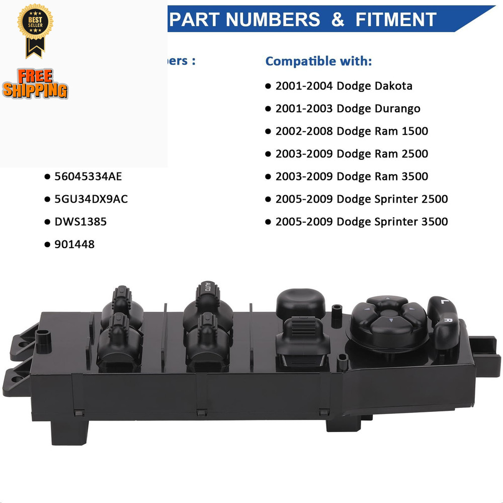 Obaee Driver Side Window Switch Power Control Compatible with 01-03 Dodge...