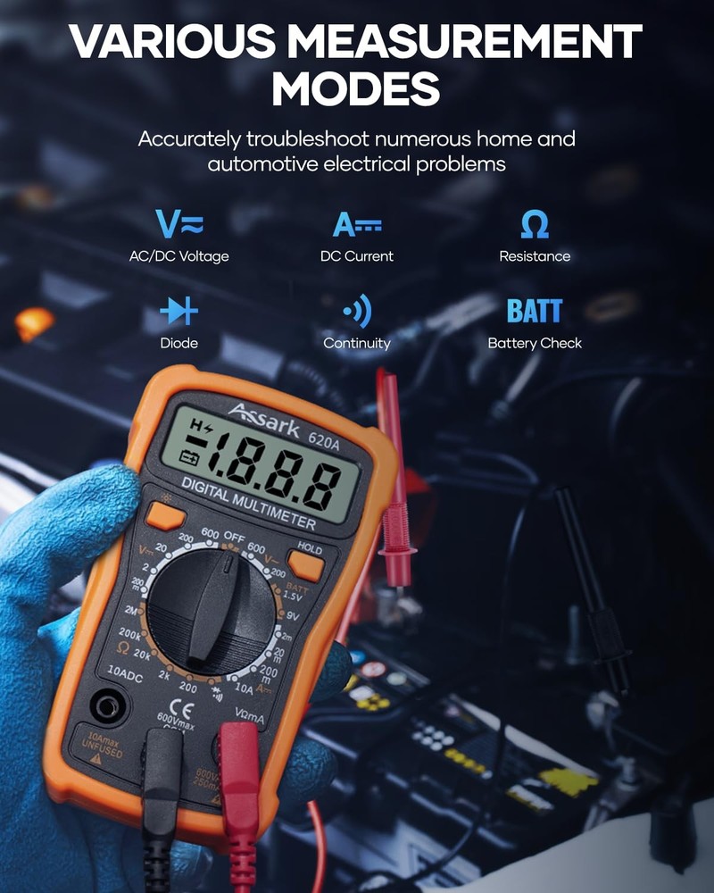Digital Multimeter Voltage Tester, Assark 2000 Counts Multimeter Measure AC DC V