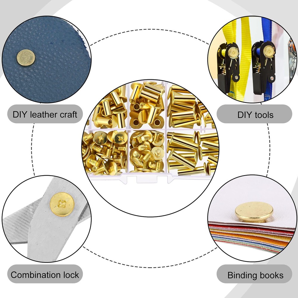 80 Set Chicago Binding Post Screw Assorted Kit Metal Round Cross Head Stud Sc...