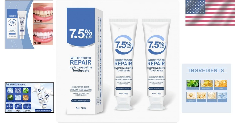 Natural Hydroxyapatite Toothpaste for Whiter Teeth & Sensitivity Relief - 2pcs