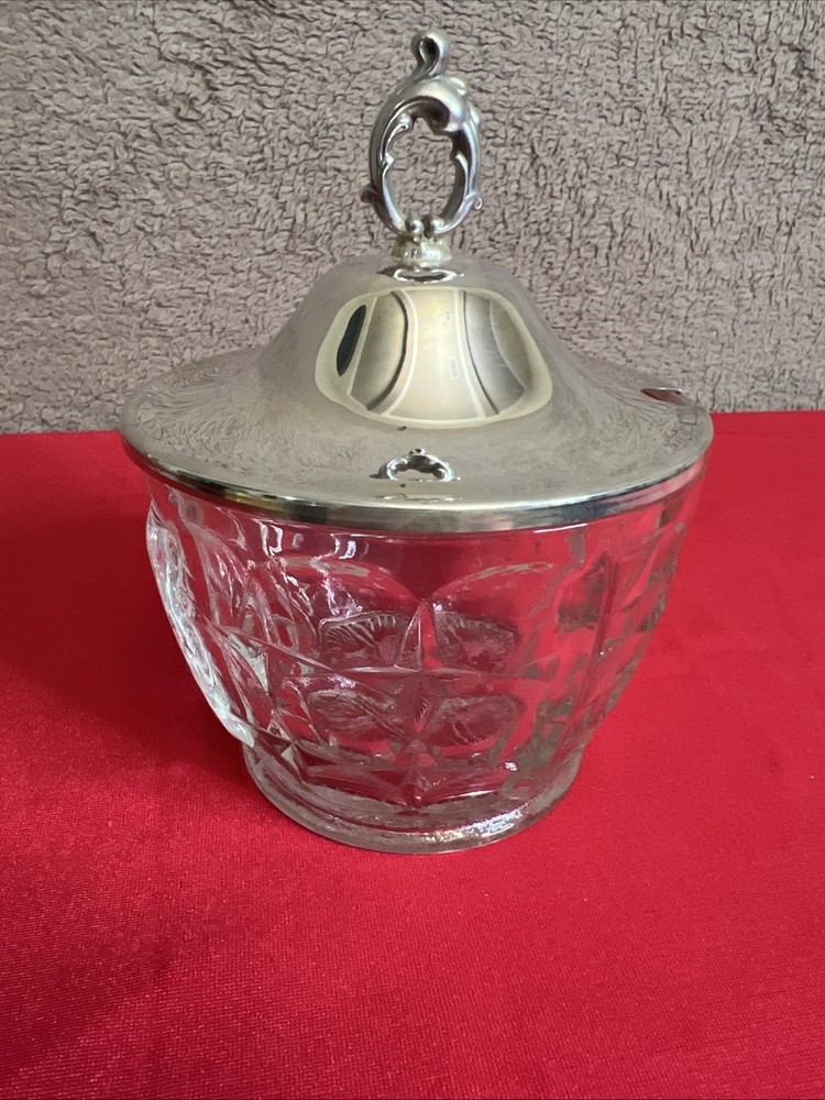 Vintage Oneida Jam Sugar With Silverplated Lid No Spoon Tarnish On Lid 5 In