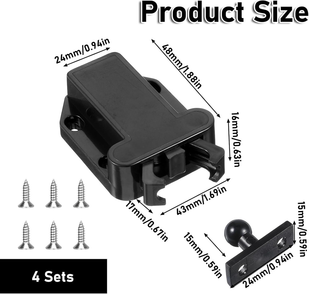 4 Pack Push Latches for Cabinets Push to Open Self-Locking Drawer Door Hardware