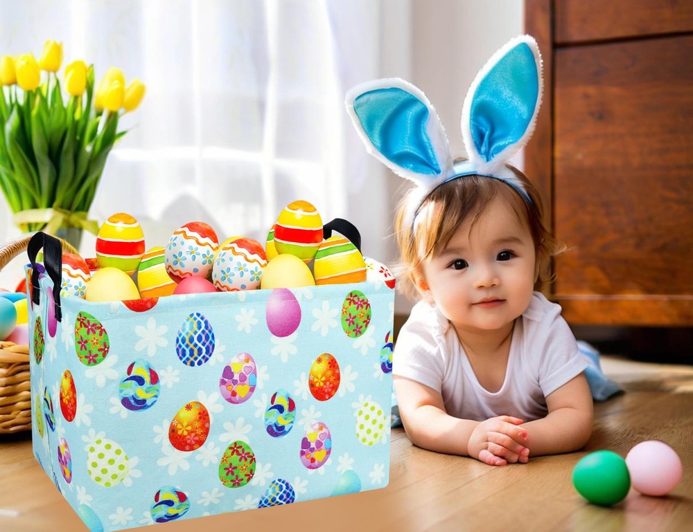 BOOHIT Rectangle Empty Easter Baskets Boy Large Toy Storage Bin Girls collaps...