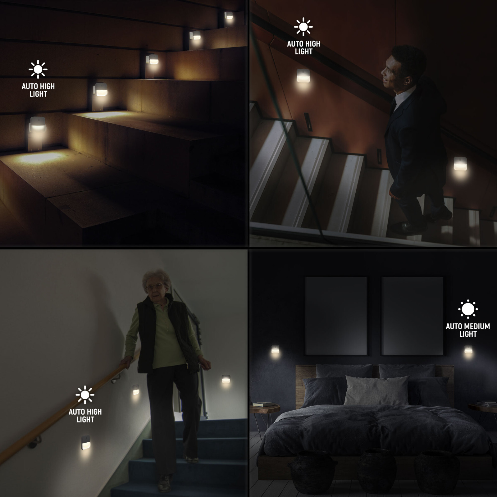 4 Pcs Plug-in LED Night Lights Lamp Dusk to Dawn Sensor Hallway Kitchen Bathroom