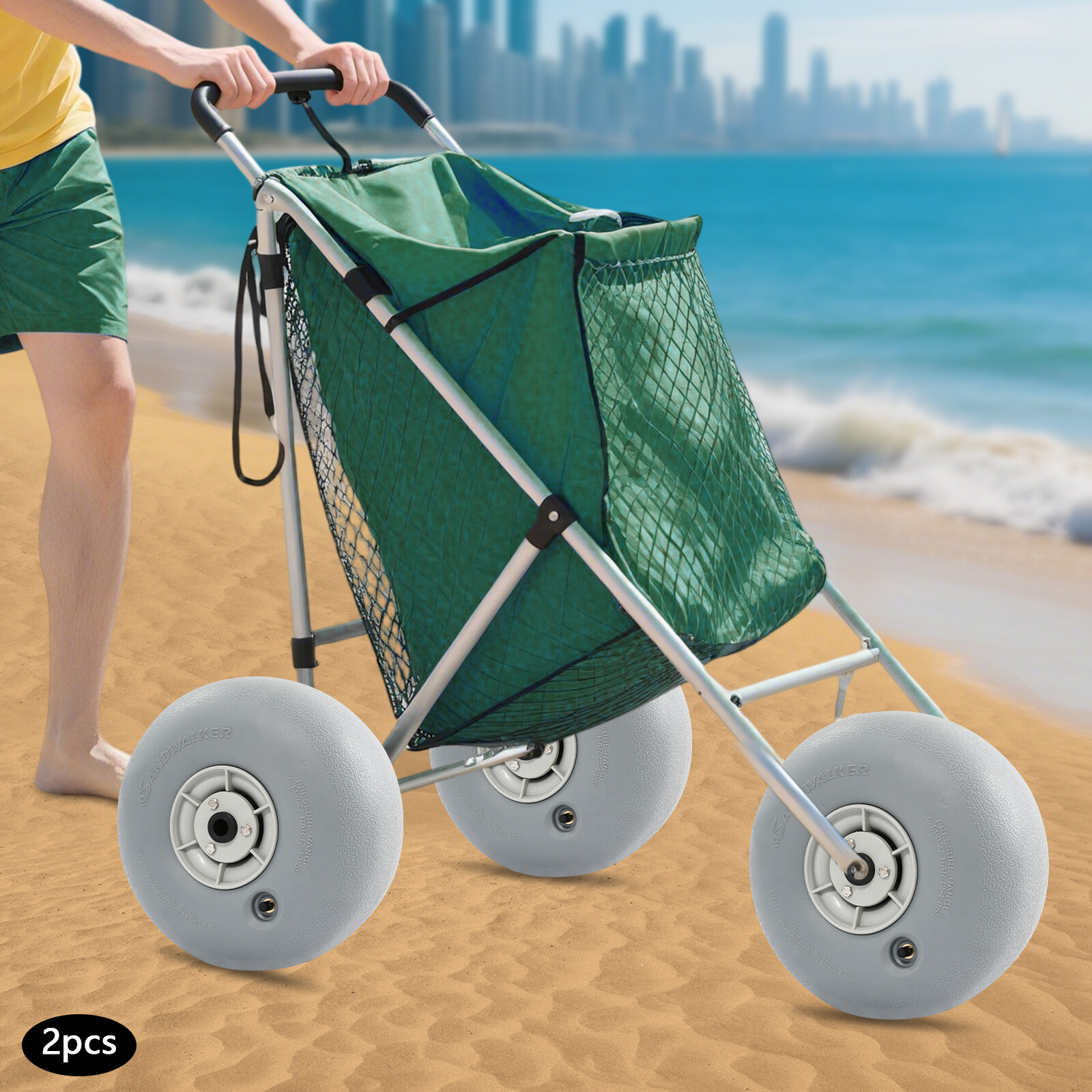 2 Pcs Inflatable Beach Sand Tires - 121 lbs Load Capacity for Carts