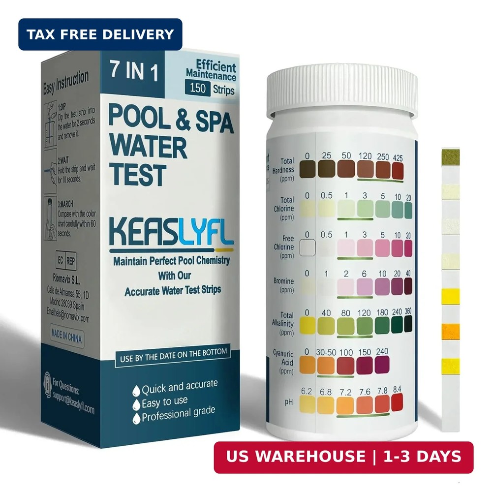 7-Way Pool Test Strips, 150 Strips Quick & Accurate Pool and Spa Test, Pool Wate