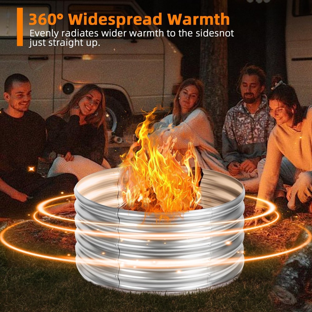 36 inch Fire Pit Ring, Galvanized Fire Ring 1.5ft high, Wood Burning Fire Pit...
