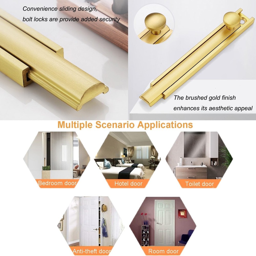 Solid Brass Surface Bolt, Heavy Duty Concealed Slide Surface Door Bolt with S...