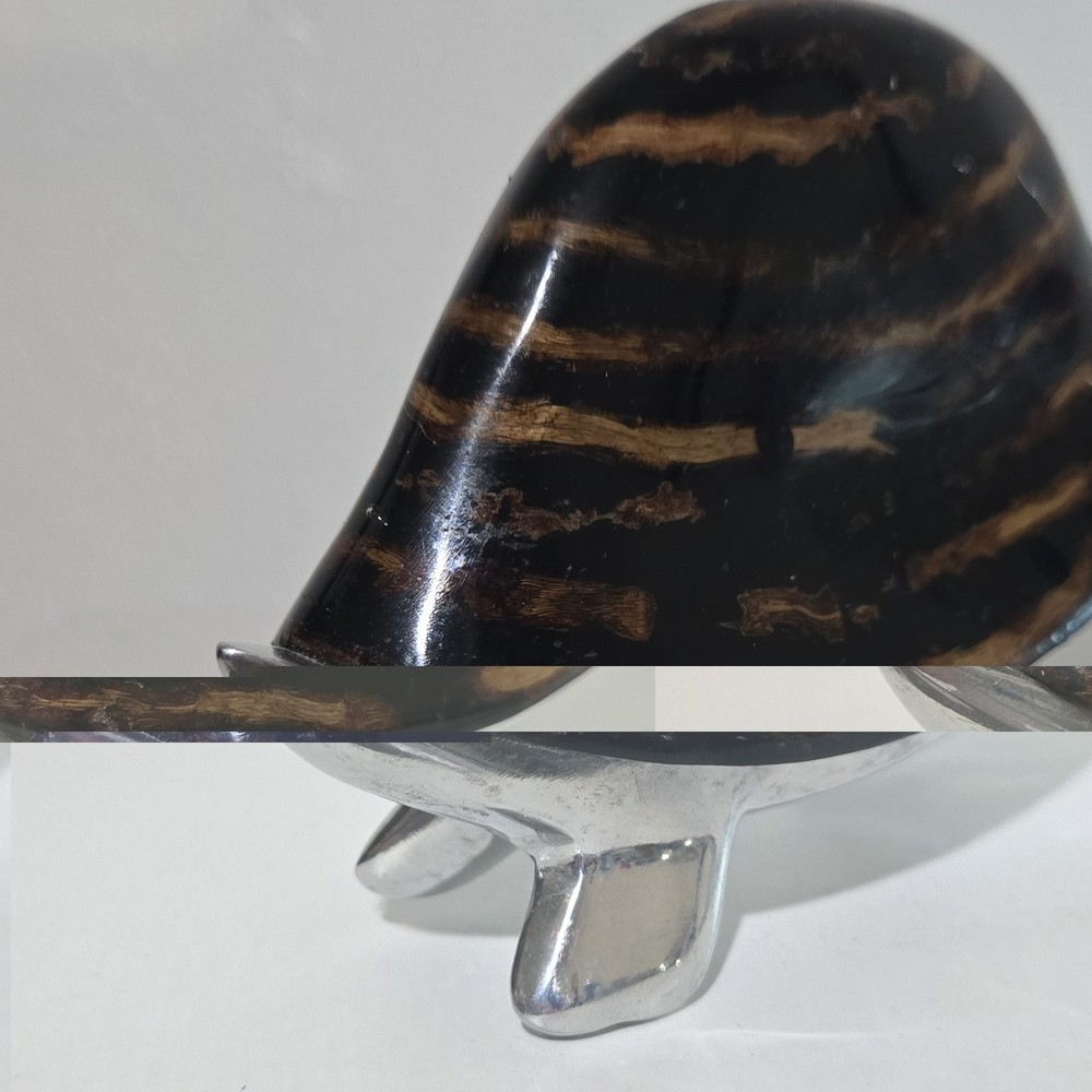 Sea Turtle Figurine Silver Brown Striped Shell Mixed Materials Decorative