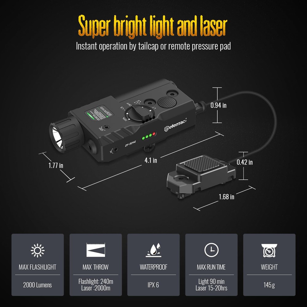 DEFENTAC 2000 Lumens Green Laser Light Combo