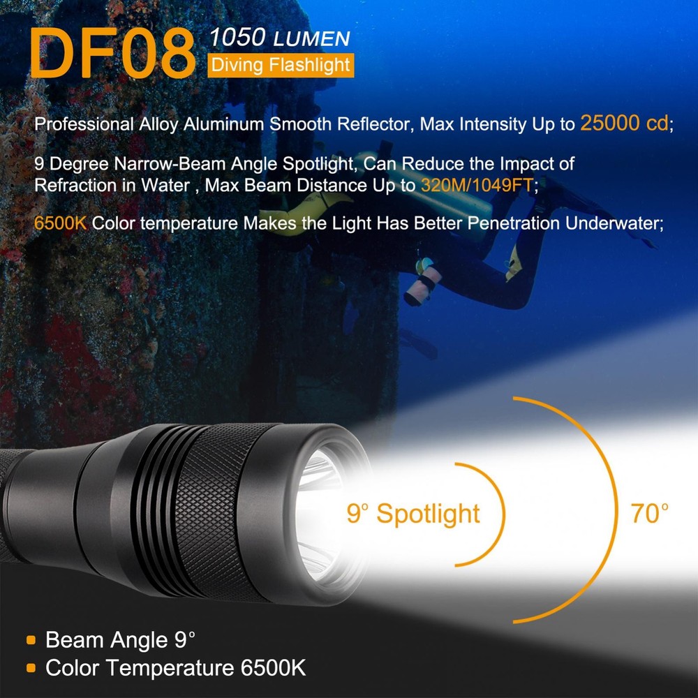 Dive Light Scuba Diving Flashlight Waterproof Torch Safety Dive Light Underwater