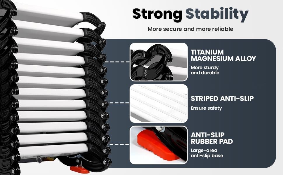 12-Step Al-Mg AlloyWall Mounted Attic Ladder 1102LBS Pull Down Step Ladder