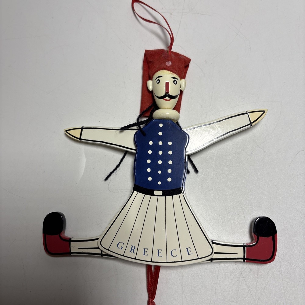 Vintage Wood Pull String Toy Puppet From Greece Ornament