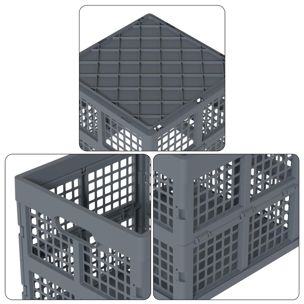 18 L Plastic Collapsible Crates Gray Stackable Plastic Milk Crate 3 Pack