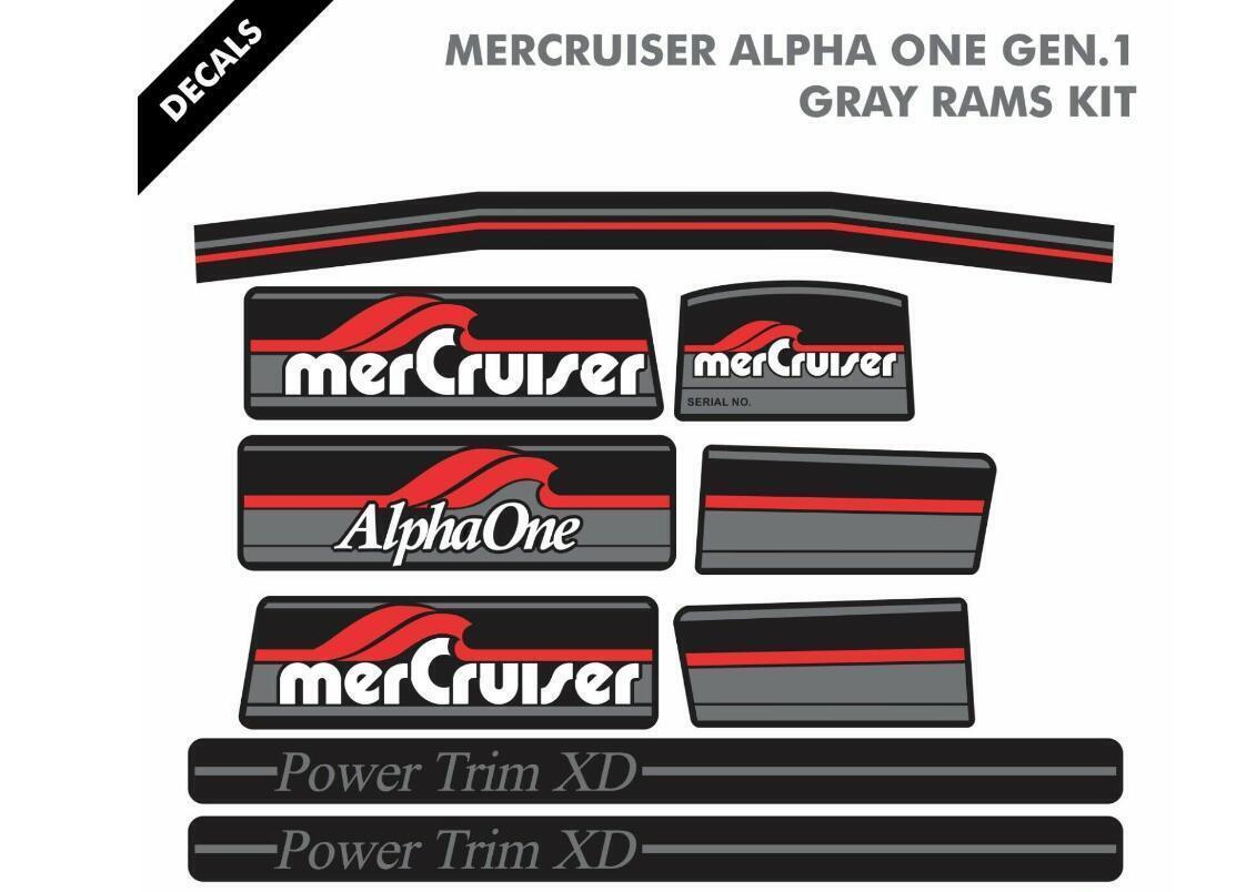 FITS MERCRUISER COMPLETE RED ALPHA ONE GEN 1 GRAY RAMS STICKER SET 37-13682A90
