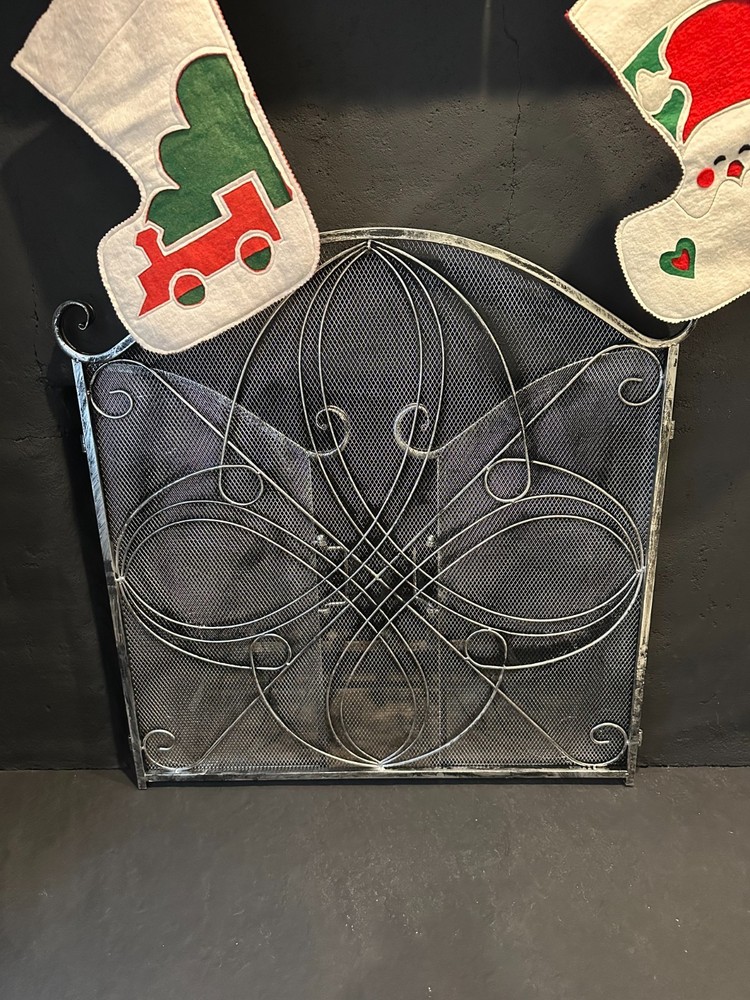 3-Panel 55x33 Solid Wrought Iron See-Through Metal Fireplace Screen (Pewter)