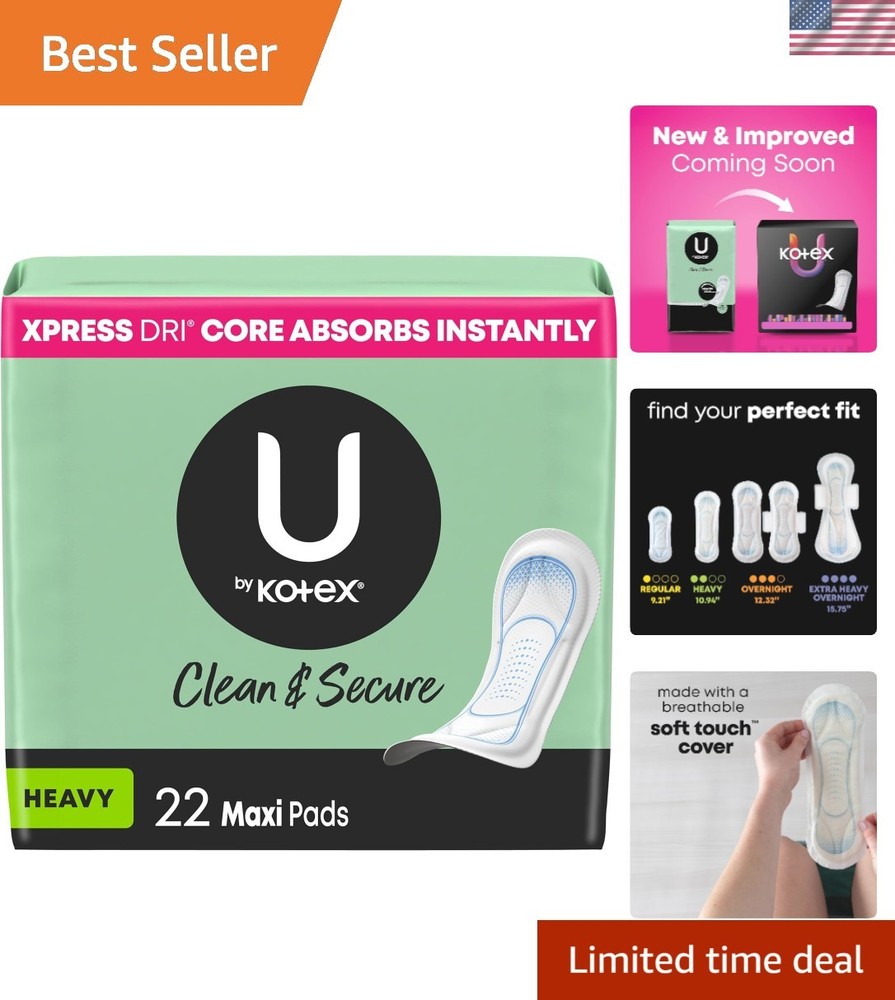 Clean & Secure Heavy Absorbency Maxi Pads - 22 Count for Reliable Comfort
