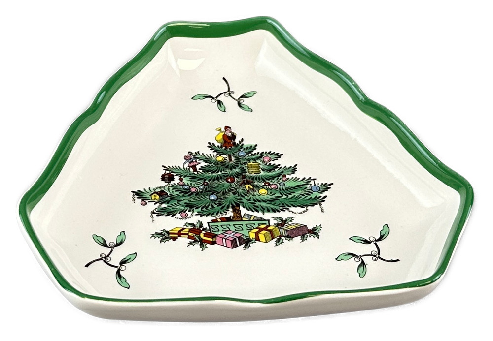 Spode Christmas Tree Triangular Tray Tidbit Bowl Vintage England