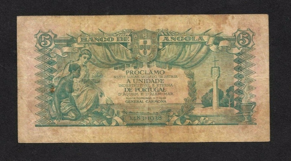 Angola 5 angolares 1947 P-77 VG+