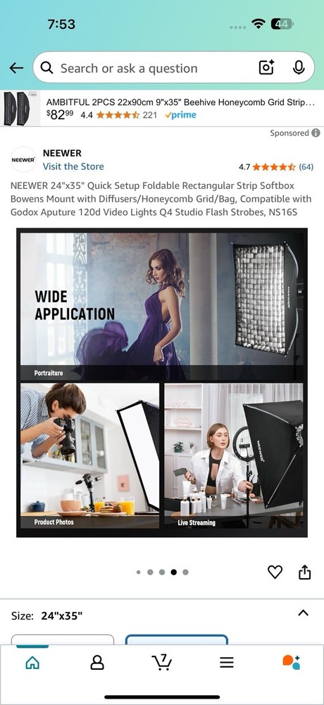 NEEWER 24''x35'' Quick Setup Foldable Rectangular Strip Softbox Bowens Mount