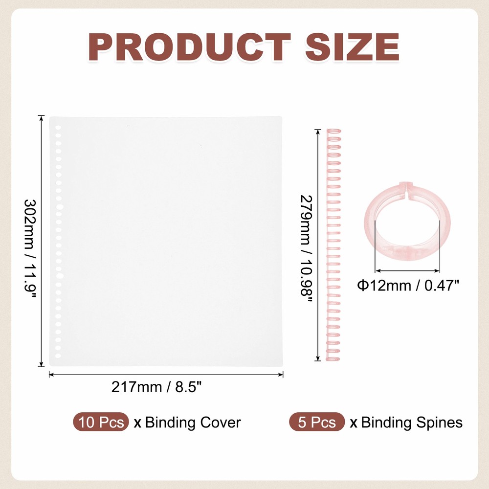 10Pcs Clear Presentation Binding Covers with 5Pcs 12mm Combs Kit, Red