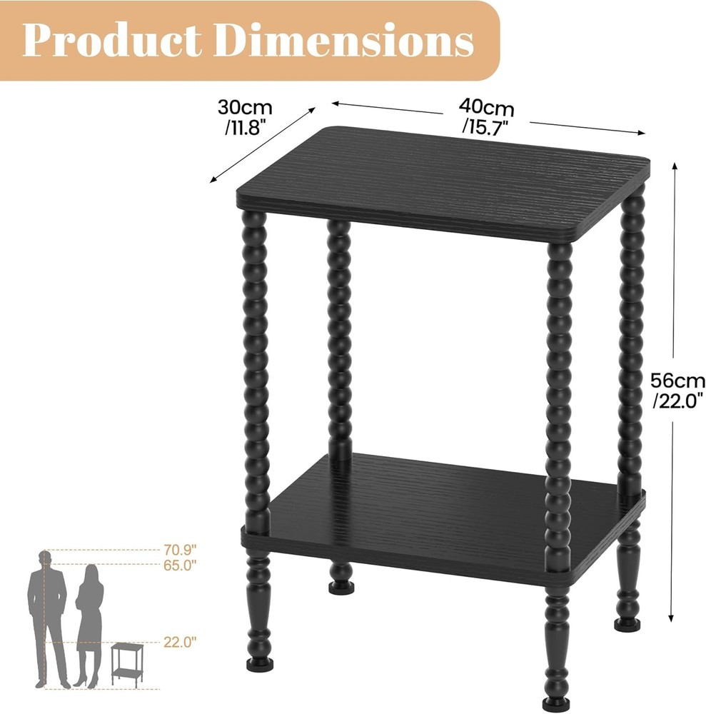 Side Table, Small End Table, 2-Tier Nightstand with Storage Shelves, Coffee Tabl