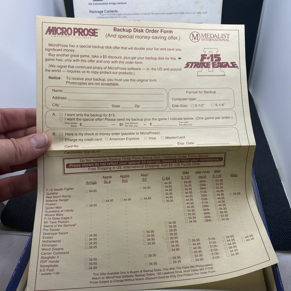 Microprose Classics F15 Strike Eagle II Vintage Software 3 1/2" Disk EUC