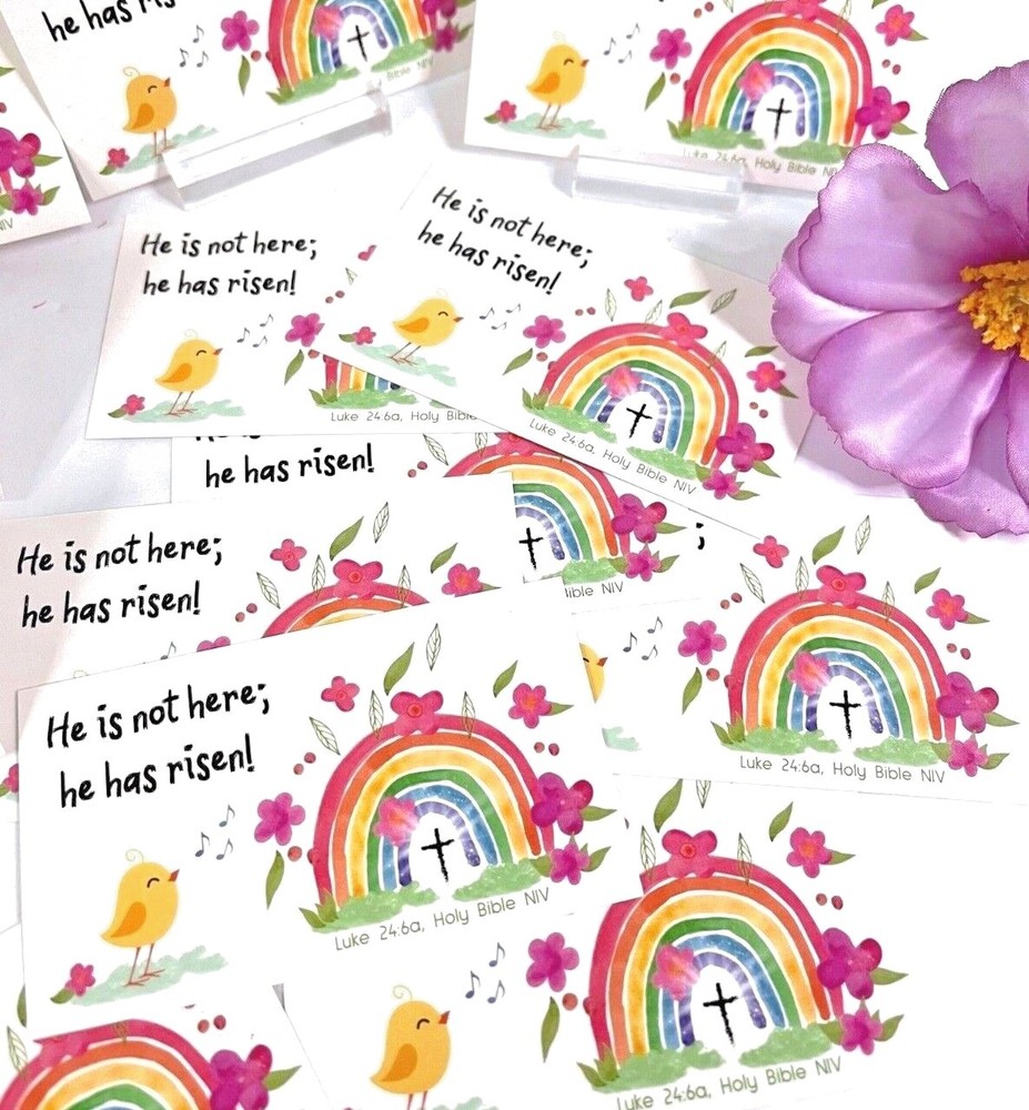Easter Pocket Scripture Cards, Religious He Has Risen! Luke 24, 3.5x2"