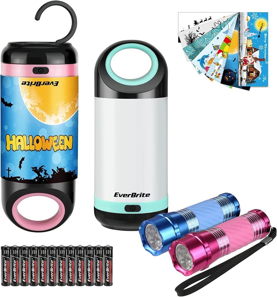 EverBrite 2 Mini Camp Lantern 2 Mini Flashlights with 7 Pcs portable Stickers