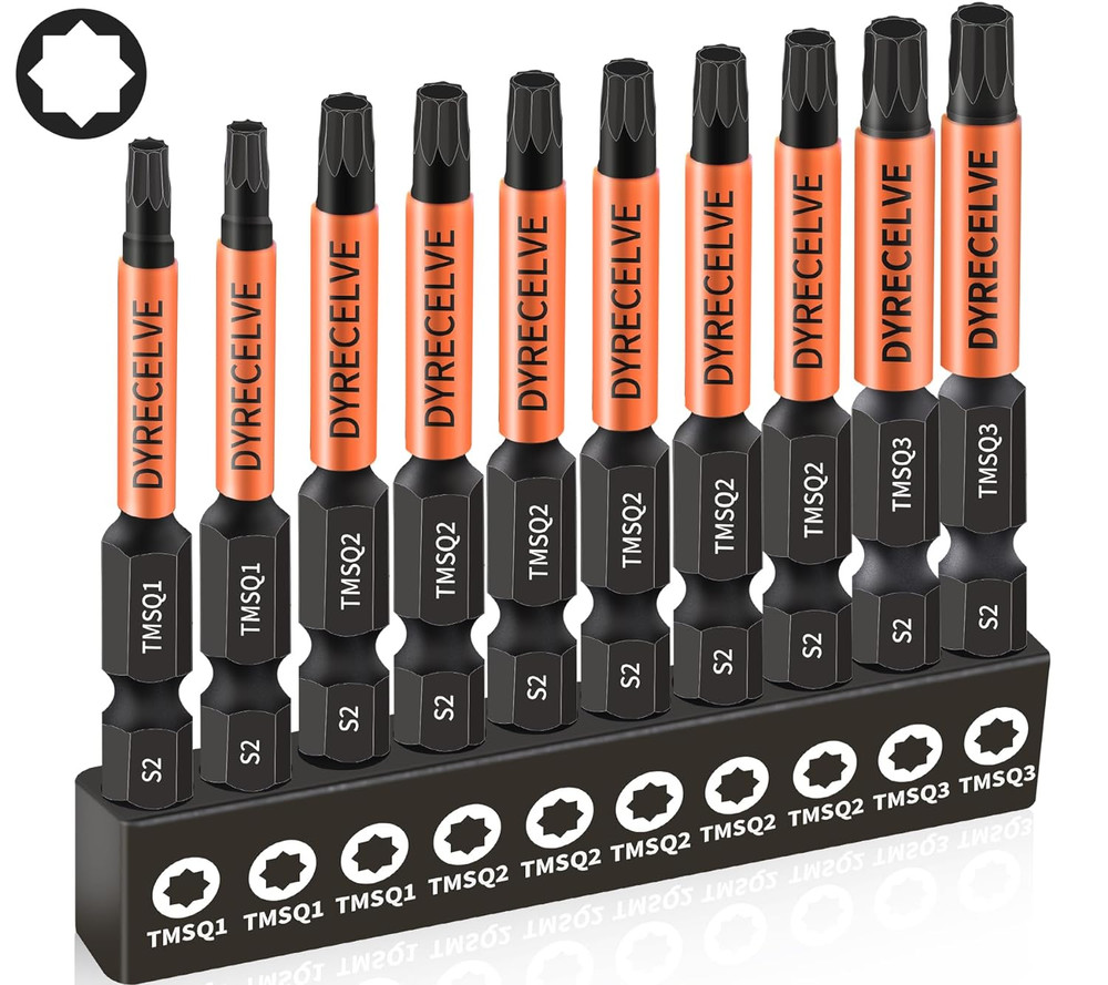 Professional 10-Pack 8 Point Torx Star & Double Square Bit Set - Premium S2 Allo