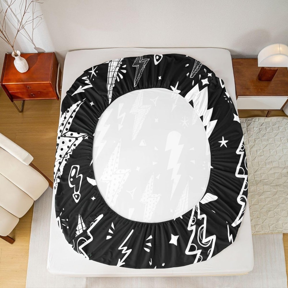 Lightning Fitted Sheet Hand Drawn Doodle Lightning Bolt Bedding Set 2pcs for ...