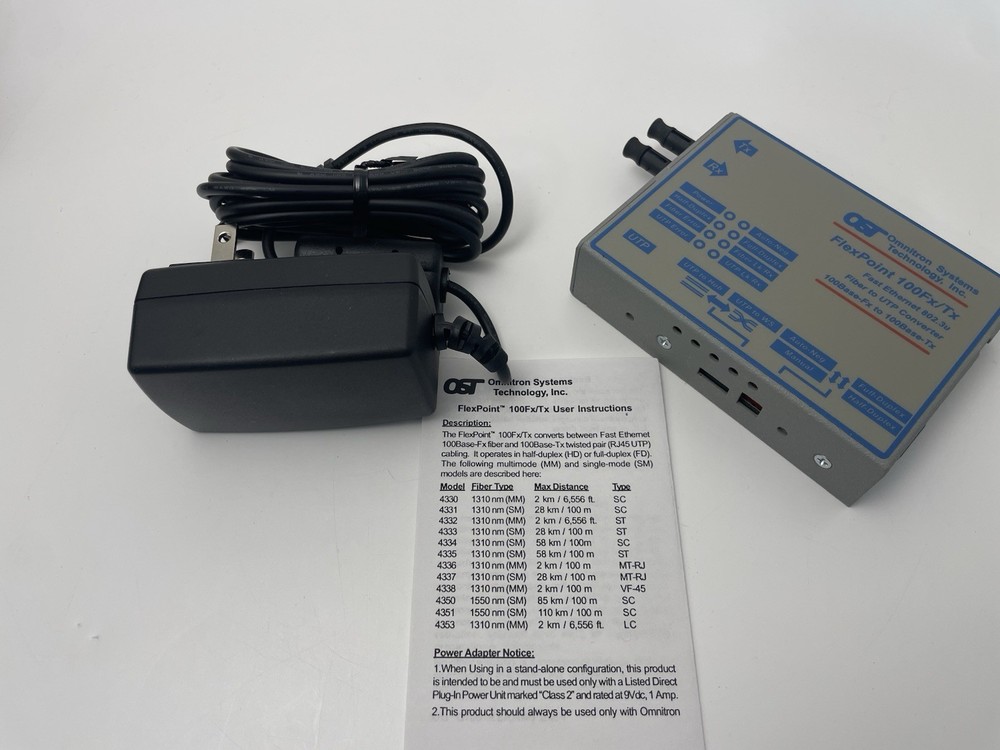 Omnitron Systems 4332-1 Eathernet Fiber Media Converter 100BTX