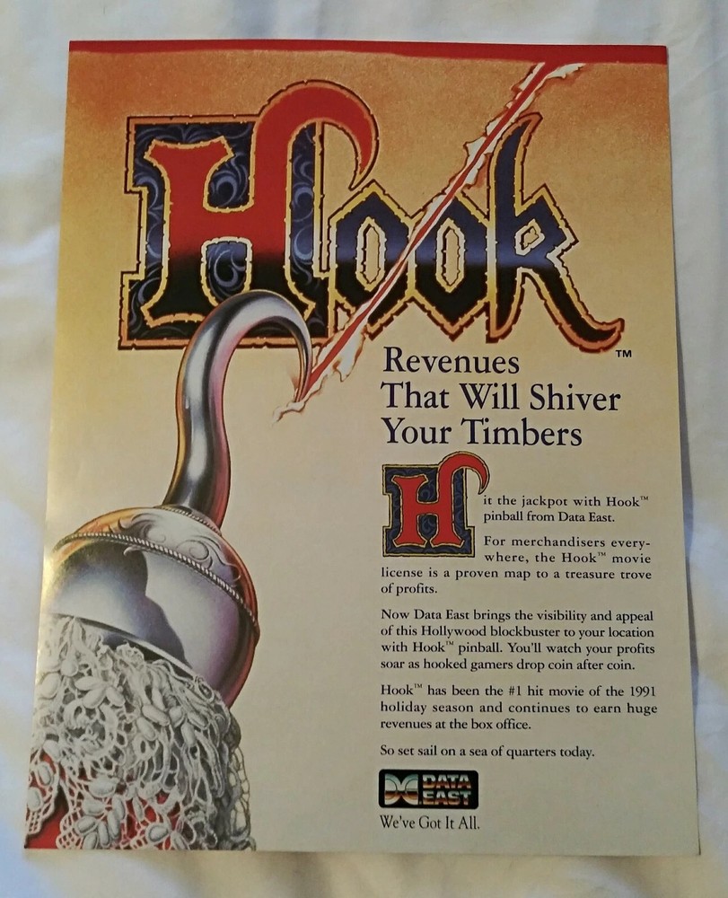 Hook Original Pinball Machine Flyer 1992 Data East NOS